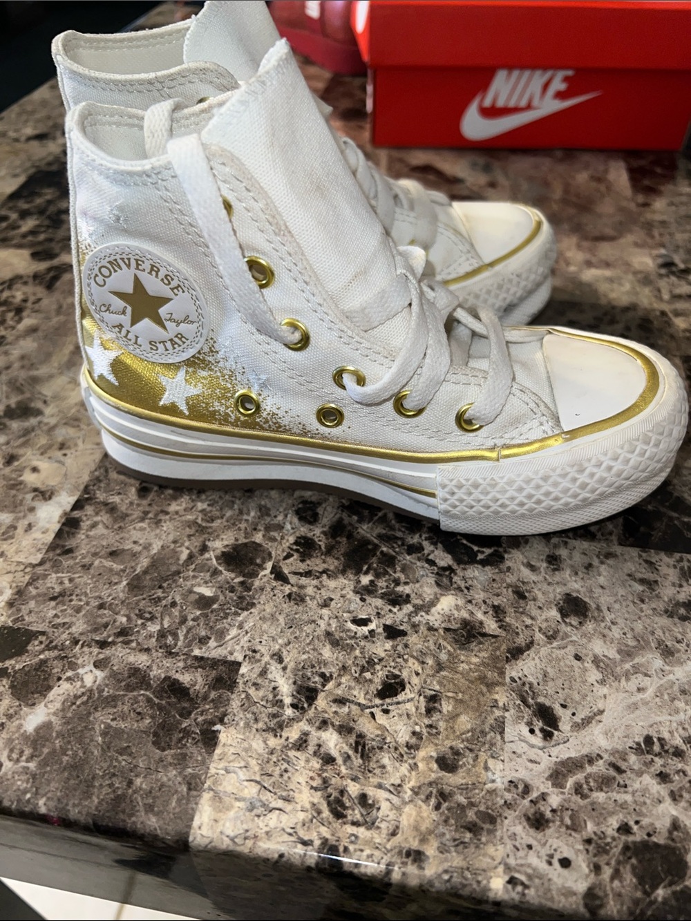 Converse White High Top Sneakers with Gold Details
